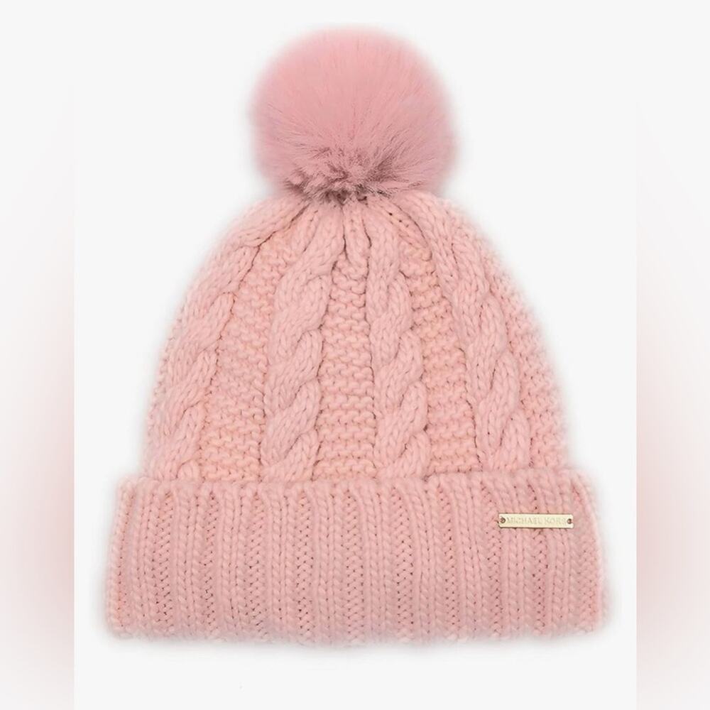 NWT - Michael Michael Kors - Women`s Cable Knit Teddy Fleece Faux Fur Pom Po…